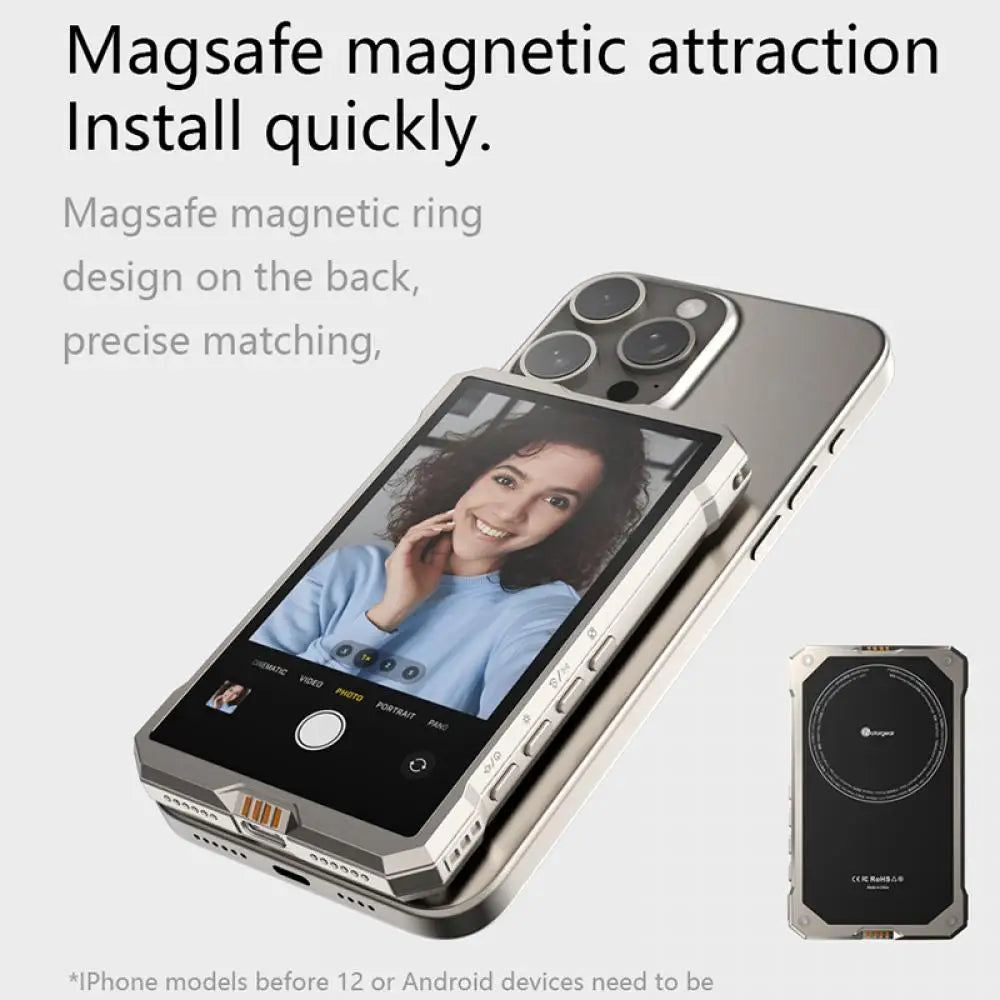 Fotorgear MS01 Magnetic Phone Selfie Screen Display for Phone Rear Camera Selfie Vlog Live Monitor for Iphone Android Phones